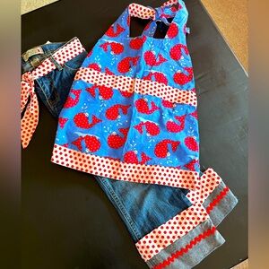 Girls custom boutique patriotic whales red white and blue set, size 8 July 4th